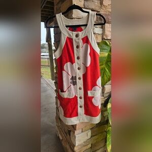 Cotton Marc By Marc Jacobs Red and Tan Sleeveless Retro Mod Floral Dress